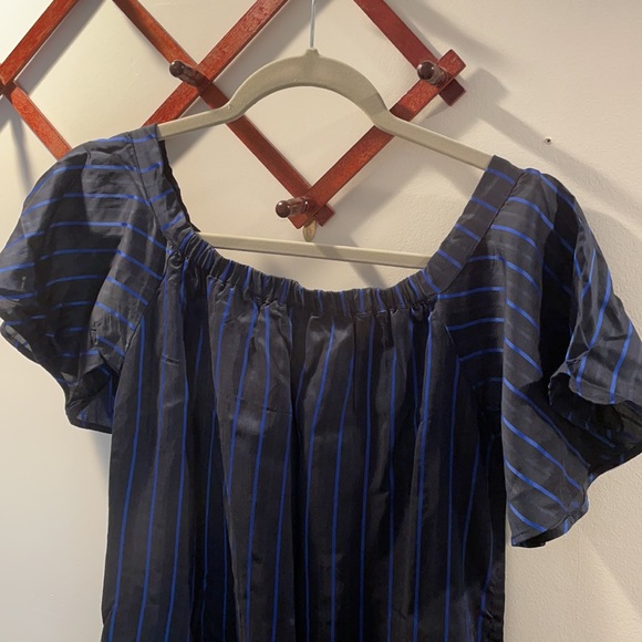 Banana Republic Off-the-shoulder Navy Blue Stripped Dress - Picture 3 of 10